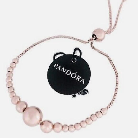 Pandora STRING OF BEADS Genuine 14K rose GOLD plated Adjustable Bracelet - Picture 9 of 14